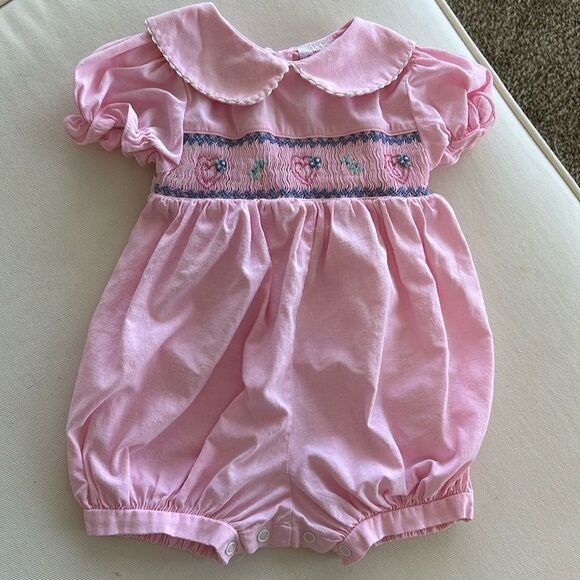 Vintage Allison Ann Baby Girl Embroidered Pink Hear Shortsleeve Romper 18M - Picture 2 of 11
